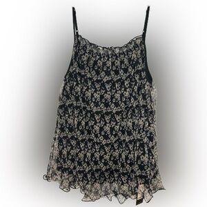 Floral Pleated Camisole Tank Top – Adjustable Spaghetti Straps